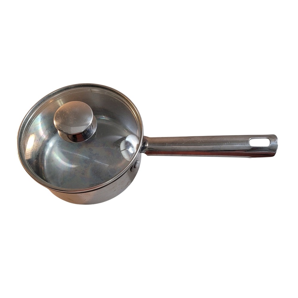 Wolfgang Puck 1.5qt Sauce Pan Stainless Steel 18-10 Silver Good With Glass Lid